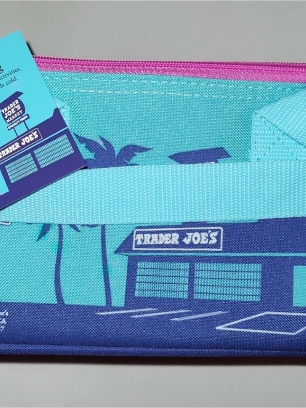 Two! Two of Trader Joe's Turquoise & Pink Travel Tote Bag
